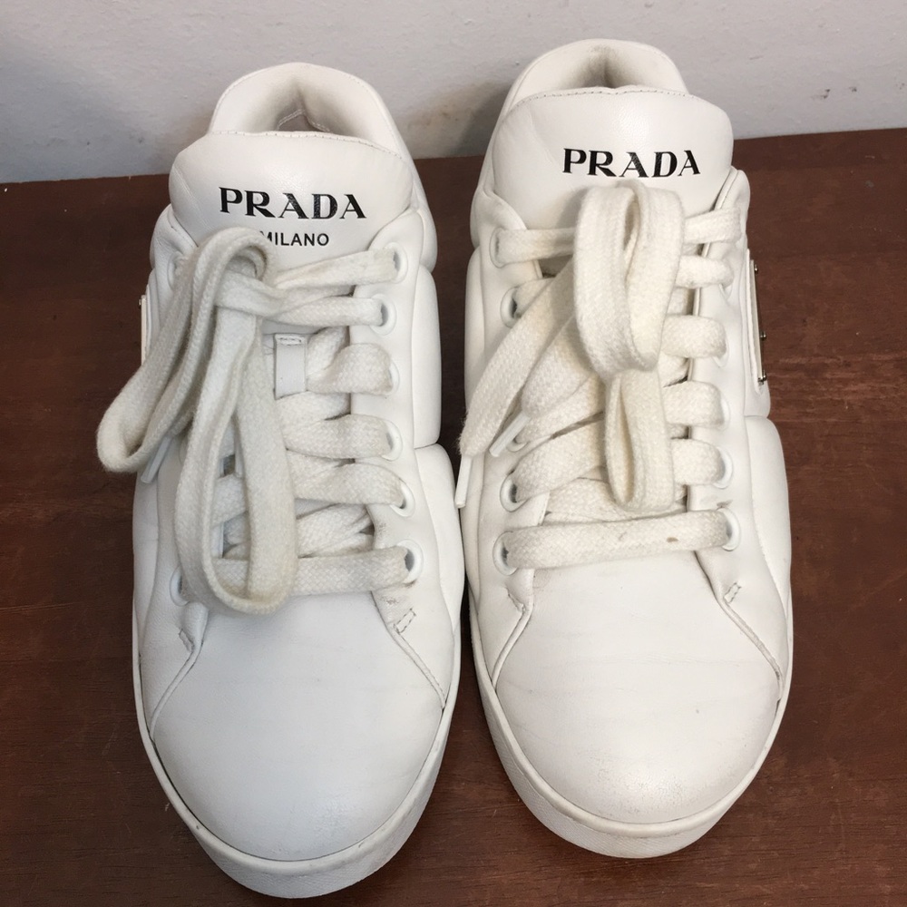 Prada Women’s Nappa Soft Leather Padded Low Top Sneakers. Size 36